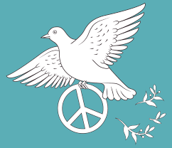  Imagem ilustrativa de um pombo segurando o simbolo da paz, certcada de folhas de louro